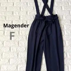 Magender♪ネイビー♪ウエストリボン付き♪スリムシルエット♪サロペット　F