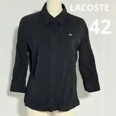 Lacoste ラコステ　黒 7分袖 シャツ　柄模様