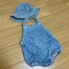デニムオーバーオールと帽子セット 90cm