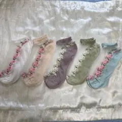 シースルー花柄刺繍ソックス5足セット
