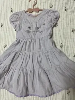 アナスイミニ 猫の顔刺繍 紫色 ワンピース 半袖