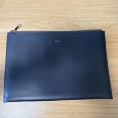 【値下げ】[フルラ] 国内正規品 クラッチバッグ メンズ ネイビー＆ブラウン