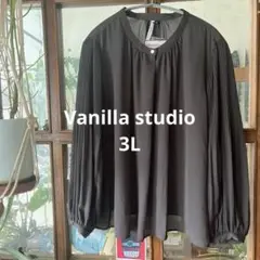 Vanilla studio モカ　3L ネックギャザー ブラウス