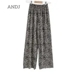 ANDJ ヒョウ柄 プリーツカジュアルパンツ ウエストゴム ブラック ベージュ