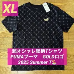 希少デザイン　PUMA XL ブラック人気の総柄Tシャツ 2025 Summer