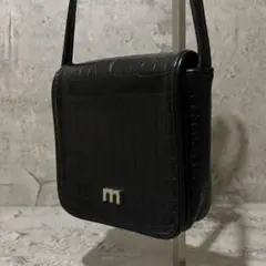 美品 M.P Studios ミニショルダーバック PUレザー 黒 クロコ型押し