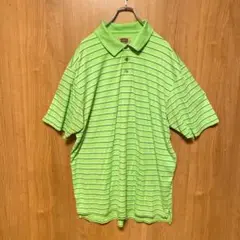 【大きいサイズ】FOUNDRY ポロシャツ ボーダー柄 半袖 グリーン 2XL