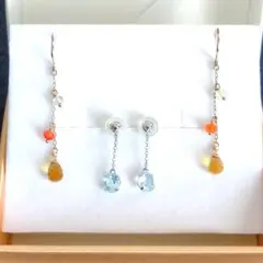 4℃k10 フックピアス　k10アクアマリン　ピアス　2点セット