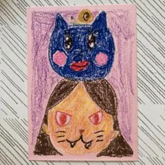 子供の絵　「ねこと女の子」