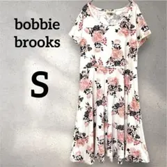 bobbie brooks【S】花柄 半袖 ひざ丈 ワンピース 古着 大人可愛い