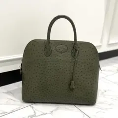 美品 HERMES エルメス ボリード45 オーストリッチ グリーン
