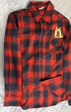 アンパンマンキッズコレクション　アップリケチェック柄シャツレッド大人用Lサイズ