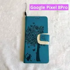Google Pixel 8Pro ピクセル8Pro 対応 手帳型 ブルー 猫