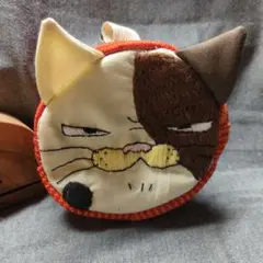 【1点もの】ミケ猫　刺繍 コインケース ポーチ　個性的　にゃんこ