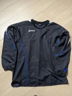asics アシックス ウォームアップシャツ Oサイズ Vジャン 黒×青 メンズ
