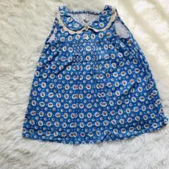 100%綿 花柄ノースリーブワンピース 青色 95 ポケット付き