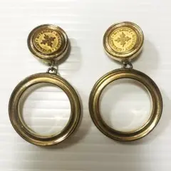 GIVENCHY ジバンシー ビンテージ ロゴ フープ イヤリング ゴールド
