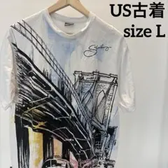 US古着 ホワイト ブルックリンブリッジ アメリカ古着 starbury L