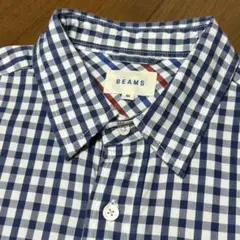 BEAMS ギンガムチェック 半袖シャツ M ネイビー
