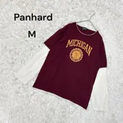 【パンハード】M メンズ　レイヤード風長袖Tシャツ　綿100% えんじ色　白