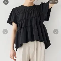 【限定お値下げ】mil 低身長　カット楊柳シャーリングペプラムブラウス　ブラック
