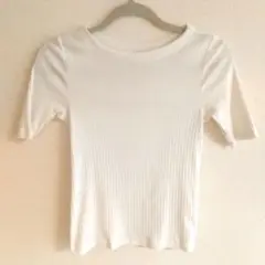 UNIQLO リブTシャツ 五分袖 ホワイト