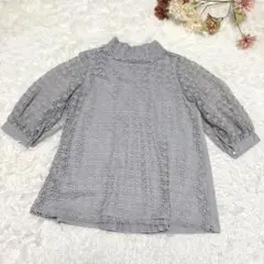 s.804 ブラウス チュニック レース 大人かわいい きれいめ グレー S