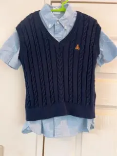 GAP ネイビー ケーブル編みベストと水色シャツ サイズS