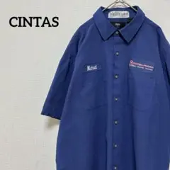 CINTAS 企業系 刺繍ロゴ 半袖シャツ ブルー 青 古着