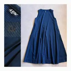 【美品✨】45R インディゴピッケDRESS ノースリーブ コーデュロイ 紺