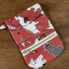 ◆訳あり◆ ハンドメイド コインスルーミニ財布 小銭入れ 猫ちゃん No.18