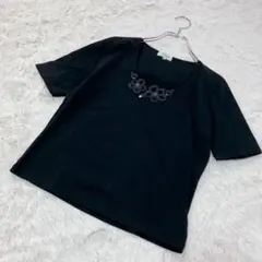 【pierre cardin】ピエールカルダン　カットソー　フラワー刺繍　M
