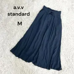 【アーヴェヴェ】M ロングスカート　ウエストゴム　麻60% シンプル　ネイビー