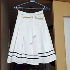 アイボリー フレアスカート ネイビー ストライプ