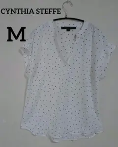 美品⭐️CYNTHIA STEFFE 【M】ドット柄半袖シフォンシャツ 　白/黒