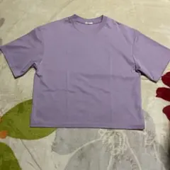 ラベンダー クルーネック 5部袖半袖Tシャツ　Ｌサイズ
