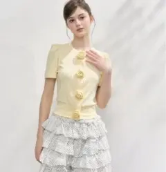 Rose flower motif short sleeve cardigan