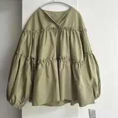 新品タグ付MAITREYA369ドルマンスリーブシャーリングチュニックカーキML