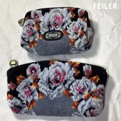 【美品】フェイラー　ポーチ　花柄　グレー　2点セット