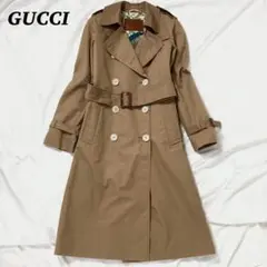 【極美品】 GUCCI トレンチコート 鳥 花柄 総柄 36 ベージュ シルク