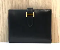 未使用☆正規品 エルメス HERMES 折財布 ベアンコンパクト 黒 ゴールド