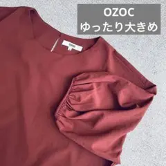 美品【OZOC】 ゆったり大きめ秋色くすみレッド パフスリーブ 半袖トップス