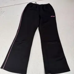 Kaepa 黒 フレアパンツ ピンクストライプ