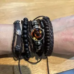 レザー ブレスレット スタッズ ビーズ付き
