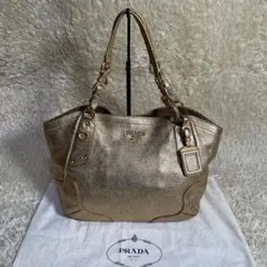 プラダ PRADA レザートートバッグ ゴールド 白タグ
