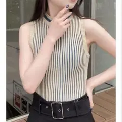 MURUA ミニマルストライプニット ノースリーブ