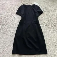 【タグ付き未使用】23区 ひざ丈ワンピース 半袖 Aライン ブラック 36サイズ