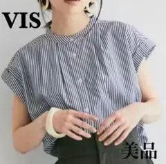 ✨最終値下✨美品VIS バックフリル バンドカラー ブラウス ストライプ　F