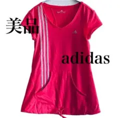 【美品】【速乾】adidas アディダス チュニック丈半袖Tシャツ ピンク L