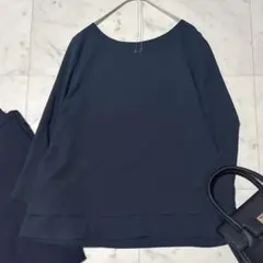 良品 セオリーリュクス ウォッシャブル とろみ素材 ブラウス ELIDA 紺系